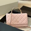 Bolsos WOC con asa de camelia esmaltada de piel de cordero para mujer, herrajes de metal dorado, cadena Matelasse, bolsos de hombro tipo bandolera, tarjetero, cartera, monedero de diseñador, 20x13cm