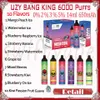 Vente au détail UZY BANG KING 6000 Puff jetable E cigarette 1100mAh batterie rechargeable 10 saveurs 14ml 0% 2% 3% 5% RGB Glow 6k Puffs Vapes Pen