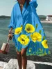 Vestidos casuais feminino floral impressão camisa vestido a linha assimétrica bainha solta vintage boho midi outono moda lapela colarinho