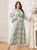 Ethnic Clothing 2024 Elegant Muslim Women Abaya Floral Print Loose Maxi Dress Turkey Kaftan Plus Size 4XL Islamic Arabic Robe Eid Party