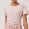 Lu Align Lemon Sports Sleeve Running Short Women T-shirt Fashion Round Neck Split Hem Lycra Gym Yoga Shirt Kvinnlig andningsblus
