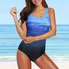 Damen-Bademode, Bauchanzüge, Push-up-Bikini, Badeanzug, Tanktop, Vintage-Stil, sportlich, gerafft, Training, Strandbekleidung