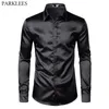 Mens Black Satin Luxury Dress Shirts Silk Smooth Men Tuxedo Shirt Slim Fit Wedding Party Prom Casual Chemise Homme 240304