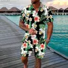 Мужские спортивные костюмы Мужские весенне-летние спортивные костюмы для отдыха в гавайском пляжном стиле, рубашка с короткими рукавами и брюки с принтом в полоску, комплект из двух частей, пальто Q240314