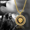 Dominujący Lion Głowa wisiorek 3D okrągły wisiorek 14k żółty złoty naszyjnik mężczyzn punkowy hip hop raper zachodni biżuteria