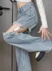 Jeans pour femmes Vintage Hiphop taille haute bleu déchiré trou Baggy pantalon large jambe rue droite Denim pantalon mode marée Y2K Streetwear