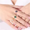 Wedding Rings Gems Beauty 14K Gold Filled For Women 925 Sterling Sier Blue-Green Emerald Engagement Proposal Band 240111 Drop Delive Dhest