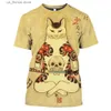 Men's T-Shirts Vintage Samurai Cat Mens T Shirt Summer O Neck Mens Clothing Tops Unisex 3D Print Oversized Short Slve Pullover Cool Ts Y240315