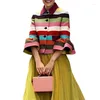 Vestes pour femmes Freeacy 2024 Printemps Été Mode Manches évasées Multicolore Rayé Col à revers Élégant Fête Vêtements d'extérieur pour les femmes