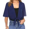 Blouses Femmes Femmes Élégantes Crop Tops Cover Ups Cardigan En Mousseline De Soie Couleur Unie Demi Manches Wraps Châles Casual Crème Solaire Lumière Été