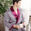 Mens Robe Nightgown Satin Kimono Bathrobe Gown Casual Sleepwear Plus Size Print Gold Home Dressing Gown 3XL 4XL 5XL 240304