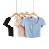 AP21314-21 Summer New Button Fit Round Neck Short Sleeve Cardigan Top for Women