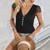 Blusas femininas renda preta topo elegante com decote em v topos casual verão streetwear roupas elegantes para senhoras na moda manga curta