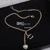 Vintage Letter Chain Necklaces Glittery Rhinestone Pendants Necklaces Retro Gold Plated Necklaces With Box