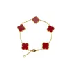 Bracelet à cinq fleurs de trèfle à quatre feuilles de haute qualité pour femmes, agate fritillaire noire et blanche naturelle, calcédoine rouge, bracelet double face en or rose qui ne se décolore pas