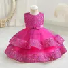 Flickans klänningar Little Girls Party Dress från 12 till 24m paljetter Tulle Elegant Princess Dress Kids Evening Wedding Dress for Girls 240315