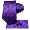 Bow Ties Hi-Tie Design Mor Siyah Paisley 2024 Moda Markası Erkekler İçin Moda Marka Düğün Partisi Kravat Seti Set Handky Kuffinks Hediye Toptan