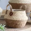 Baskets Handmade Woven Seaweed Storage Baskets Folding Seagrass Belly Garden Flower Pot Plant Basket Straw Storage Boxes For Home Decor