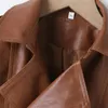 Veste à manches longues décontractée en cuir PU pour fille, mode printemps-automne, revers marron, manteau en cuir à simple boutonnage, vêtements d'extérieur 240304