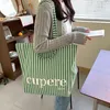 Large Capacity Striped Tote Bag, Single Shoulder Canvas Bag, Casual Open Letter Bag, Student Class Backpack 240315