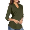 Blusas femininas e camisa casual cor sólida cauda de andorinha blusa com decote em v camisas femininas com mangas compridas