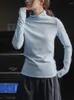 T-shirts Femmes Enjoyce 2024 Hiver Femmes Coréenne Mode Col Haut En Peluche Bas Slim Tee Avec Pulls En Velours Chaud T-shirts À Manches Longues