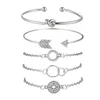 5 UNIDS Diamante Redondo Flecha Anudada Pulsera de Cadena de Geometría Abierta Brazalete Ajustable Línea Abierta Pulsera Envolvente Apilable Conjunto f274w