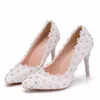 Nette schoenen Lente Wit Strass Kant Platform Banket Bruidsbruiloft Stiletto Hoge hak Ronde neus Grote maat dames