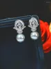 Orecchini a bottone Desire Fritillaria grigia Corona di perle Orecchini a bottone in argento 925 intarsiati con diamanti ad alto contenuto di carbonio Lusso leggero Versatile ed elegante