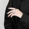 Instagram Style Personality, Exaggerated Temperament, Large Square Natural White Fritillaria Shell, Golden Titanium Steel Ring, Female