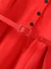 ZJYT Runway Estate 2024 Moda Midi Abiti camicia per donna Manica corta Turn Down Collar Abito da festa rosso Elegante nero 240306
