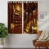 Curtains 3D Digital Printed Vintage Bookshelf Bookcase Curtains Living Room Bedroom Retro Library Window Curtains Home Decoration Custom