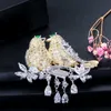 Broches en fil d'oiseau porte-bonheur pour femmes, élégantes, couleur or et argent, zircone cubique, accessoire de bijoux BH007 210714215O