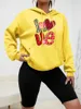 Sweats à capuche pour femmes Femmes Créativité Mode Sweat-shirt All-Match Polaire Sweat à capuche Vêtements de poche pour femme Léopard Imprimer Love Design Vêtements