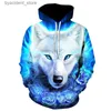 Erkek Hoodies Sweatshirts Hayvan Kurt 3D Baskılı Hooded Sweatshirts Erkek Kadın Moda Günlük Büyük Boyut Edin