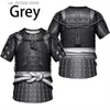 Men's T-Shirts Cool 3D Printed Samurai Armor T Shirt Mens Medieval Armor Style Funny Strtwear Tops Male Apparel Vintage Quality Ts Tshirt Y240321