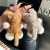 Söt riktig äkta Mink Fur Cat Keychain Pälsboll Pompom Bag Charm Purse Car Phone Pendant Kids Toys