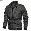 Autumn Washed Motorcycle Pu Leather Coat Large Loose Multi Pocket Mens