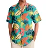 Camisas casuais masculinas 2024 impressão de folha de palmeira para homens camisa havaiana praia manga curta solta moda tops camiseta homem blusa camisa
