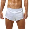 Cuecas sexy homens macio cetim lingerie cintura elástica roupa interior calcinha de cor sólida baixa ascensão lado split boxers shorts briefs