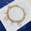 Bracelets de charme Designer Tiffnyco Bracelet Bijoux Diffusion en direct T Titane Acier Rose Huile Dripping Peach Heart Diamond Love Shaped Bracelet Chaîne épaisse Cubain