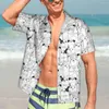 Mäns avslappnade skjortor hundkartonger mönster strandskjorta rolig valp svart vit hawaiian män vintage blusar kort ärm andas andas
