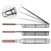 Brochettes Panier de Barbecue en Forme de Barre Brochette de Fer et de Bois 45 cm Panier d'ustensiles de Barbecue en Plein air Portable Kabob BBQ Panier à Griller Outils de Barbecue