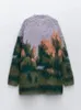 Vintage Kontrastfarbene Mohair-Strickjacke für Damen, übergroßer V-Ausschnitt, einreihiger Wollpullover, Winter-Damen-Langarmpullover 240311