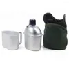 Wasserflaschen 1L Militär-Kantinen-Set, tragbarer Aluminiumbecher, Holzofen-Set mit Nylon-Abdeckungstasche für Camping, Wandern, Rucksackreisen