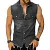 Men's Jackets Lapel Sleeveless Vest Jacket Single-breasted Flap Pockets Shirt Coat Tassel Men Summer Solid Color Denim Streetwear