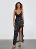 Casual Dresses Women Sexy Backless Bodycon Maxi Dress Spaghetti Straps Floral Lace Slip Long 2024 Summer Elegant Cocktail Party