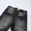 2024 novo designer jeans calças de rua alta marca na moda remendo pele quebrada elástico fino ajuste angustiado jeans azul profundo para homem