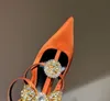Dames Pumps Puntige Strik Hoge Hak Sandalen met diamanten Satijnen Sandaal 2024 Milan Fashion Show Lente Zomer Schoenen Nieuw ontwerp Maat 34-42