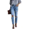 2024 Hot Selling Ripped Straight Leg Denim Pants for Women's Slim Fit Jeans